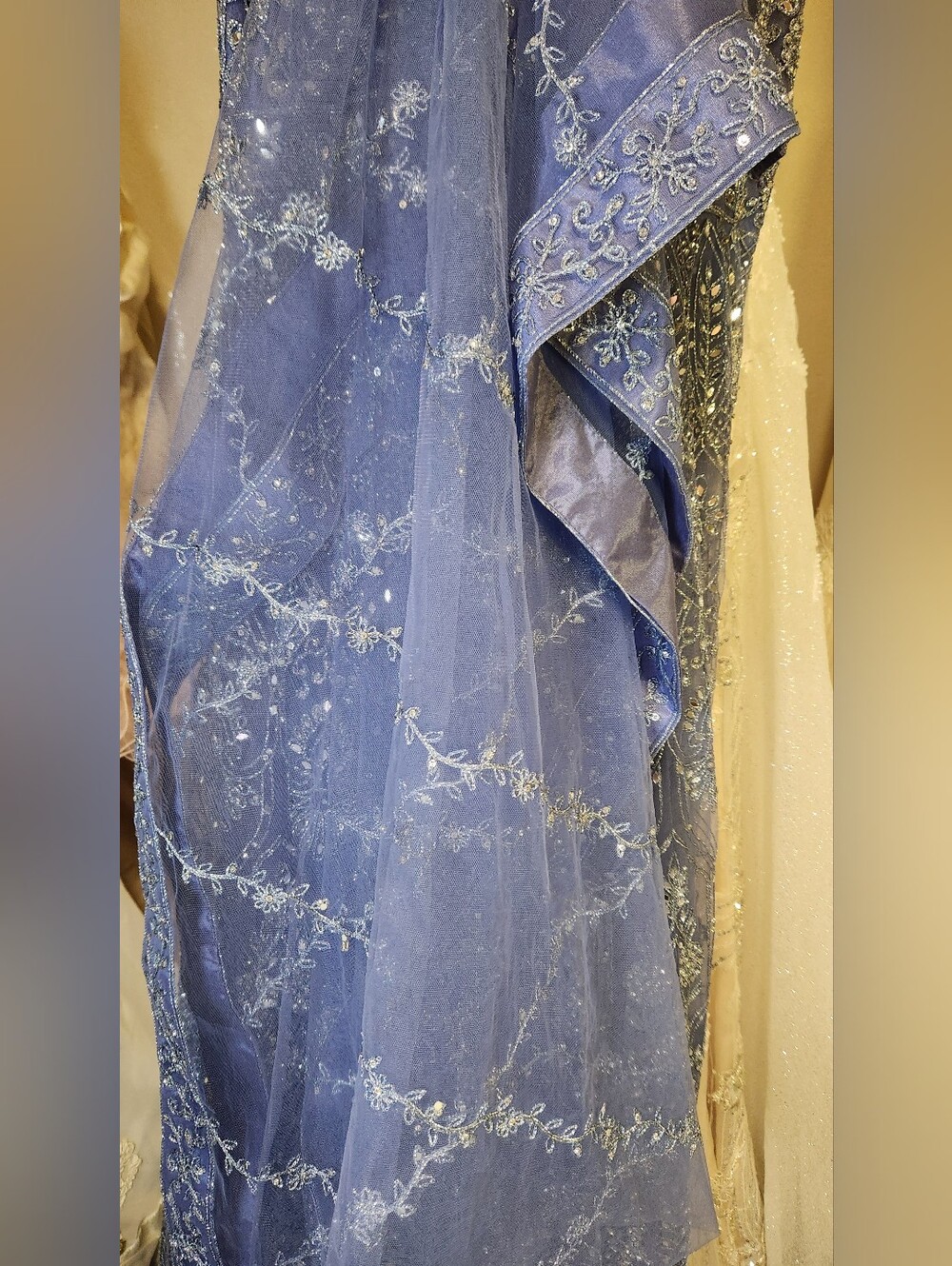 Stunning Luxe Periwinkle Sparkly Mirrored Anarkali Gown & Dupatta Set - Picture 10 of 13